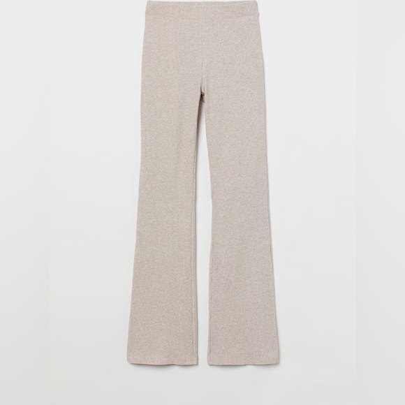 Light beige melange ribbed flare leggings - Picture 1 of 2